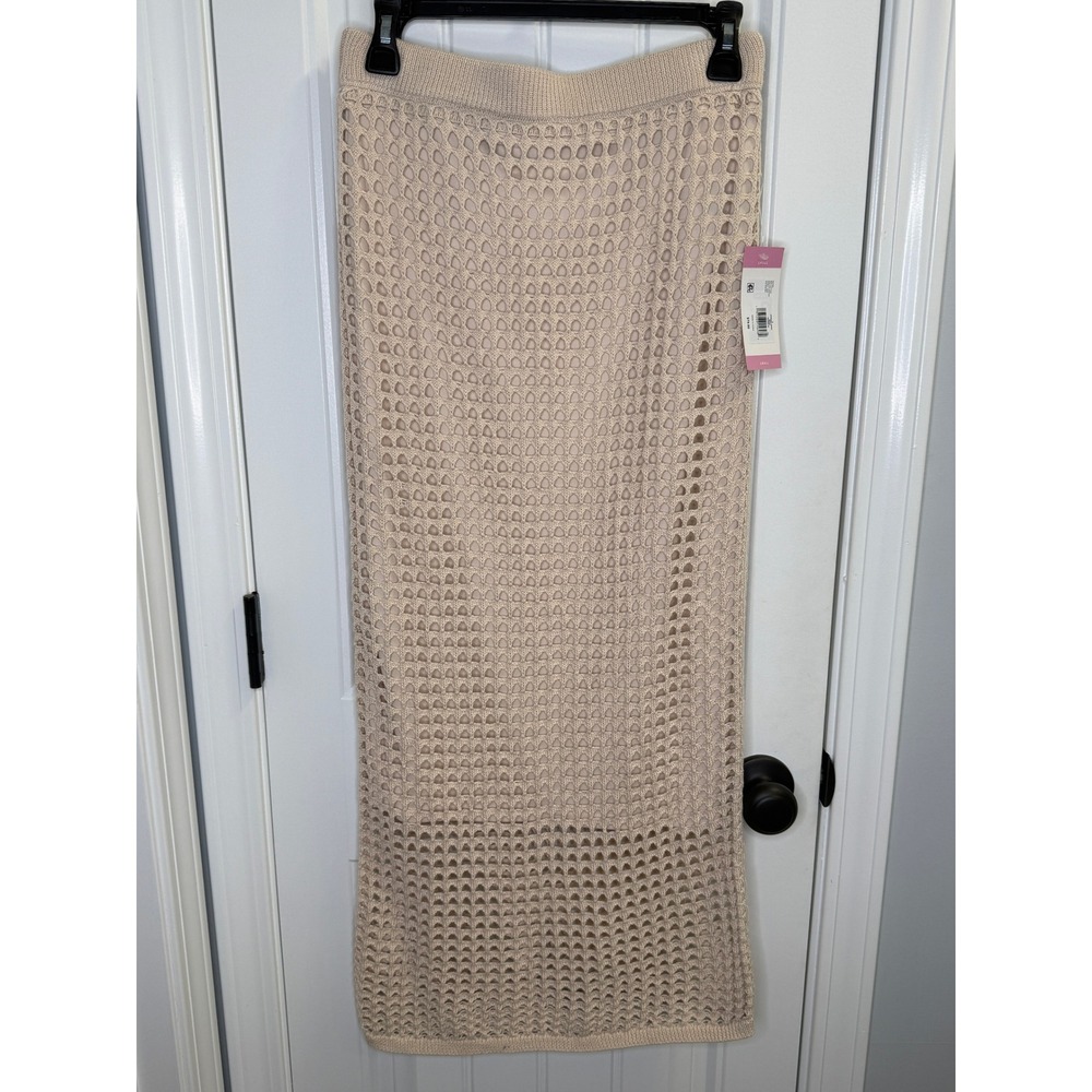 Steve Madden Crochet Maxi Skirt Small Beige Coastal Cowgirl‎ Vacation Coverup